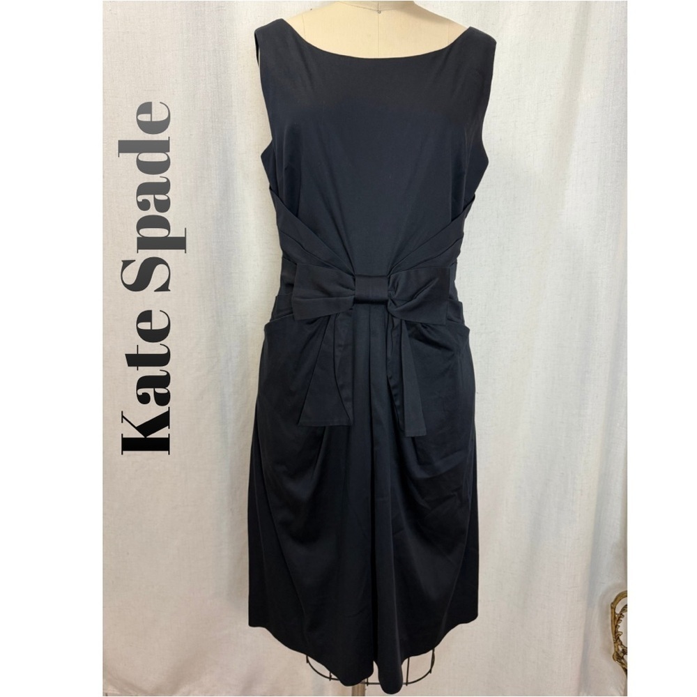 Kate Spade Black Sleeveless Bow Waist Midi Dress Size 6 Classic Elegant Chic